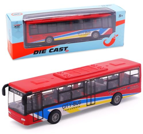 FCXVXCL Giocattolo Veicoli,Modello di Autobus UrbanoAutobus Giocattolo Modellino Veicolo Pneumatici Realistici Giocattoli per Bambini Regalo di Compleanno Rosso