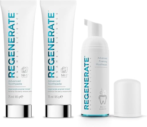 Regenerate Kit Completo Cura Dentale, 2 Dentifrici Avanzati + 1 Collutorio, Rigenera i Minerali dello Smalto, Protezione Carie, Ripristina il Bianco, Contrasta l’Erosione, Tecnologia NR-5™,Gusto Menta