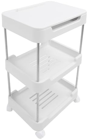 RIZGHWOY Carro Rodante con Mesa, Carro Rodante Resistente de Varios Niveles para Sala Familiar, Espacio de Oficina, Organizador de Plástico Negro 24 X 15 X 11 Pulgadas, Sala de Estar, Dormitorio,