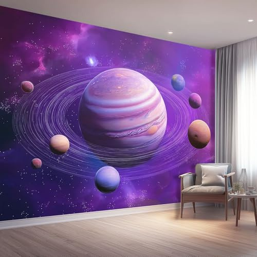 Fototapete Universum Vlies Tapeten 400 x 280 cm, Wandtapete Wohnzimmer Schlafzimmer Küche Dekoration Concealer, Lila Universum Sterne