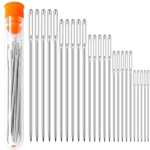 Zeeorymn - Agujas de coser a mano, agujas de coser de acero inoxidable, 25 agujas de costura con tubo de almacenamiento, adecuadas para bordado, punto, piel, lana y cuero