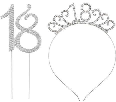 DUINIU 1 Inserto in Strass per Torta di 18 Anni, 1 Corona d'Argento, Decorazione da Tavola alla Moda, Disposizione degli Eventi di Festa, Souvenir Speciali.