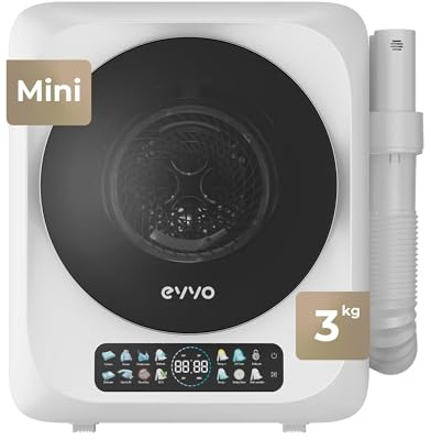 EVVO Secadora Mini S4 Plus – Secadora de Ropa Portátil 3 Kg, Diseño Mini Compacto, Panel Táctil, Higiene UV, Función Antiarrugas, Accesorio para Calzado, Mini Secadora Ideal para Espacios Reducidos