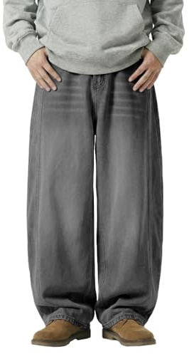 Jean Homme Ample à Jambes Larges, Coupe décontractée, Pantalon en Denim délavé, Taille mi Haute, Style Hip hop, vêtements Y2K, Gris, Taille XXL