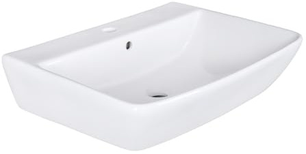 Belvit Waschbecken 60cm, Hängewaschbecken rechteckig, Keramik weiß | Lotus Waschtisch, Handwaschbecken klein für Gäste WC, Wandmontage, mit Hahnloch, 59x15x46,5cm