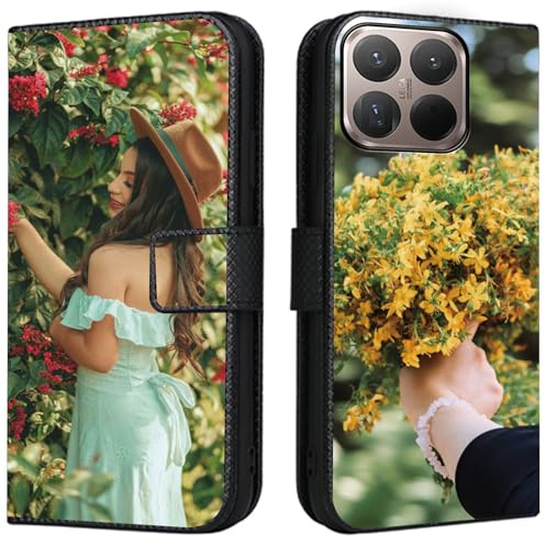 CAXKJE Lederhülle für Xiaomi 17T Pro Personalisierte Handy Hülle,mit Eigenem Foto Bild Text Individuelle Schutzhülle,Leder Flip Case Schutzhülle Stoßfest Hülle -SAMHD-Black