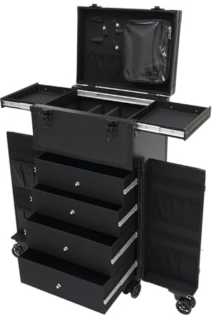 Carro de cosméticos con 4 cajones, organizador profesional de cosméticos, resistente maletín de maquillaje, maletín de belleza, peluquería