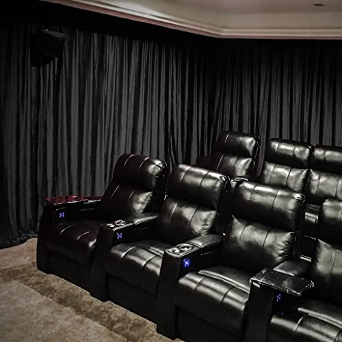 ChadMade Velvet Blackout Home Movie Theater Curtain Drapes Panel, Pinch Pleated 120W x 108 L (1 Panel) for Stage Event Auditorium, Black, Leon Collection