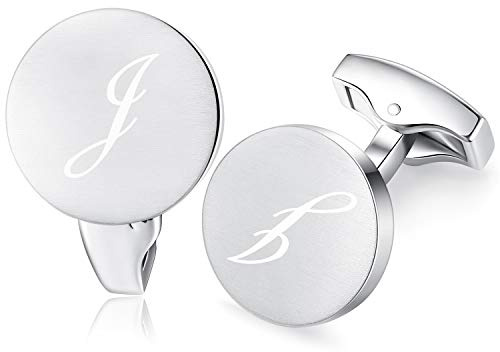 HONEY BEAR brev initialer bokstav manschettknappar män rostfritt stål bröllop manschettknapp borstad silver, återanvändbar, silver, 17mm