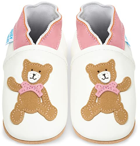 Scarpe Neonata in Morbida Pelle - Scarpe Bimba Primi Passi - Orso Rosa -6-12 Mesi