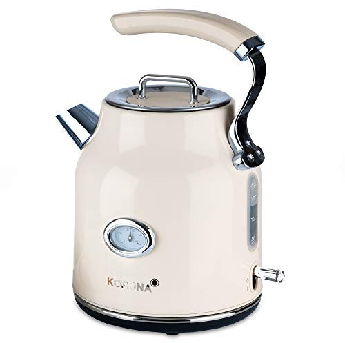 Korona 20666 Elektrischer Wasserkocher | Retro-Design | Creme | 1,7 Liter Wasser für Tee und Kaffee | 2.200 Watt | Temperaturanzeige | Kalkfilter | Dampf-Stopp