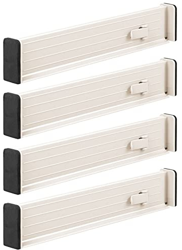 mDesign 4er-Set verstellbarer Schubladeneinsatz – praktischer Schubladen Organizer für Schrank und Kommode – flexibler Schubladenteiler aus Kunststoff – cremefarben/beige