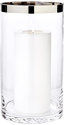 EDZARD Windlicht Molly (H 30 cm, Ø 17 cm), Kristallglas mit Platinrand | Trägt eine Stumpenkerze allein · schirmt die Flamme rundum gegen Zugluft ab · von Hand geblasen, jedes Stück ein Unikat