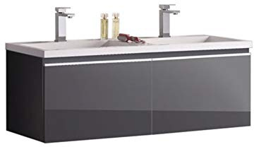 StoneArt Badmöbel Set mit Mineralguss Waschbecken und Unterschrank Waschtisch als Einzel- oder Doppelwaschbecken mit Unterschrank ohne Armaturen Milano ME-1200 dunkelgrau 120cm