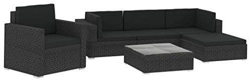 6-delige Loungeset met kussens poly rattan zwart