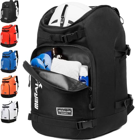 MERALIAN Skischuh-Tasche – 50 l Skischuhe Reiserucksack Wasserdichter Snowboardstiefel Rucksack für Reisegeschäfte Ausrüstung einschließlich Helm, Brille und Oberbekleidung (BLK-01)