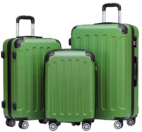 BEIBYE- Hartschalenkoffer Koffer Trolley Rollkoffer Reisekoffer Zahlenschloß 4 Zwilings-Rollen (Olive-Green, Koffer-Set)