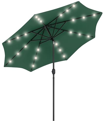 Outsunny 2.7m Patio Garden Umbrella Outdoor Parasol Outdoor Market Table Umbrella with Tilt Crank and 24 LEDs Lights (Green)