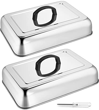 2PCS Rectangular Basting Cover, HaSteeL Stainless Steel Cheese Melting Dome Steaming Cover Lid, Heavy Duty Griddle Grill Accessories for Flat Top BBQ Kitchen Indoor & Outdoor, Dishwasher Safe