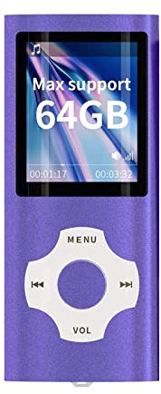 ZXNQ Digital Portable Lecteur MP3/MP4 (Max Support 128 GB) avec Photo Viewer, E-Book Reader et Radio FM Enregistreur Vocal et vidéo,Violet,32GB