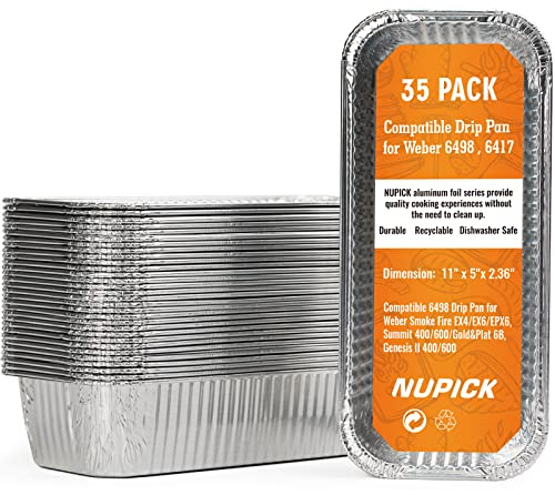 NUPICK 35 Pack Drip Pan Compatible for Weber SmokeFire EX4 / EX6 / EPX6, Genesis II 400/600, Summit 400/600 Series Grills, Fit for Weber 36” & 28” Griddle, 11.4 x 2.9 x 4.75 | Genesis II 400/600, Summit 400/600 Series Grills, Fit for Weber 36” & 28” Griddle, 11.4 x 2.9 x 4.75