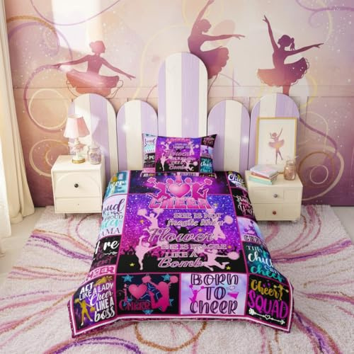 feelingyou Cheerleader Bettwäsche-Set,Mädchen tanzen lila Bettwäsche Set 135x200cm,Stilvoller Checker Betten Set für Kinder Jungen Mädchen Teenager 2St.Reißverschluss Mikrofaser