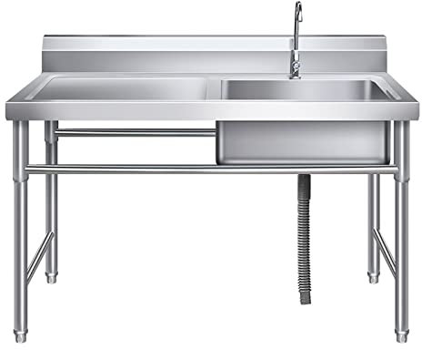 Lavandino Da Giardino Con Banco Da Lavoro,lavabo Commerciale,lavello Singolo,lavello Della Cucina Kit Per Lavello In Acciaio Inox In Acciaio Inox,con Rubinetto E Alzatina,per Garage Ristorante Cucina
