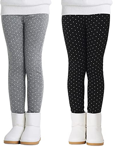 Adorel Leggins Térmicos Pantalón Forros Algodón para Niñas Pack de 2 Negro con Puntos & Gris con Puntos 10-11 Años (Tamaño del Fabricante 160)