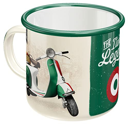 Nostalgic-Art Retro Emaille-Tasse, 360 ml, Vespa – Italian Legend | Original Vespa Lizenzprodukt (OLP), Camping-Becher für Kaffee, Vintage Design, Geschenk-Idee für Roller-Fans