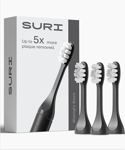 SURI Cabezales de cepillo de dientes eléctricos reciclables a base de plantas – Cabezales de repuesto de larga duración | Compatible solo cepillo de dientes eléctrico sónico – Negro medianoche