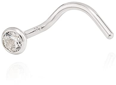 NKlaus Nasenpiercing 750 Weiß Gold 18 Kt Nasenstecker Spiralen Form 2,5mm Zirkonia Weiß 11226