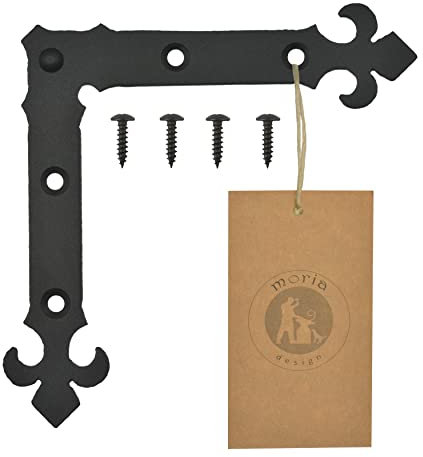 MORIA DESIGN Kreuzgehänge 150 x 150 x 2 mm |Ecken für Fensterladen, dekorative Metallecke, Zierwinkelband,dekorative Ecke, Scheinwinkelband für Fenster | Pulverbeschichtet | Schwarz - Matt