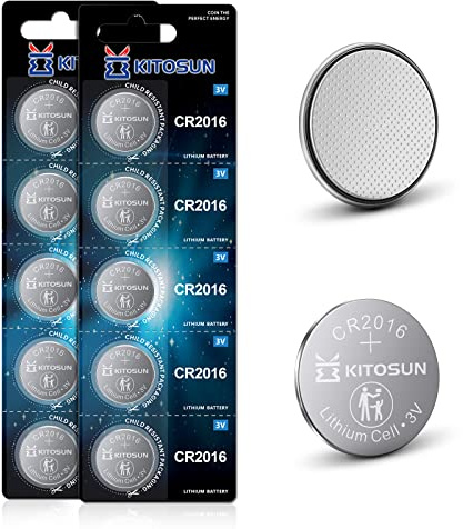 Kitosun Batterien Knopfzellen CR2016 3V - Lithium Coin 3-Volt 2016 Knopf Batterie für elektronische Kleingeräte Autoschlüssel Fernbedienungen LED Teelichter Waagen medizinischen Geräten (10 Stück)