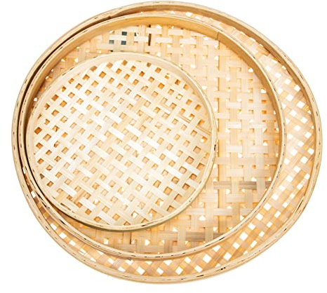 COLLBATH Bambussieb, Sieb, Gemüsebehälter, Nudelsieb, Rattan, flaches Korbgeflecht, Küche, Wandbehang, Dekorationen, Sieb für Küche, Bambuskorb, Heimbedarf, 3 Stück