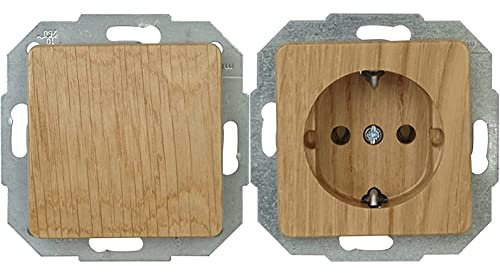 Kopp 618630088 Milano Eiche-Natur Universalschalter (Aus- und Wechselschalter) & 914830089 Milano Eiche-Natur Schutzkontakt-Steckdose