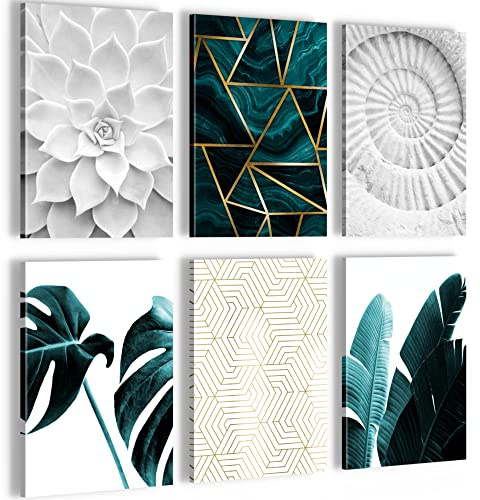 Novart- Tableau Décoration Murale- Set Feuilles vertes- Decoration Chambre Salon- Prêt à être Accroché- 6 Cadres de 20x30 cm- Vert- N023964a