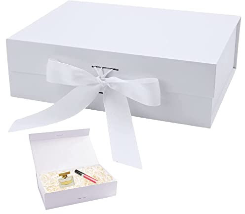 Boite cadeau Bowknot (21x17x7cm), Coffrets cadeaux pliables avec Couvercle Magnétique et Ruban, Boite Cadeau Magnétique, Boîtes Cadeaux Vide pour Cadeaux, Mariage, Fête, Anniversaire (Blanc)