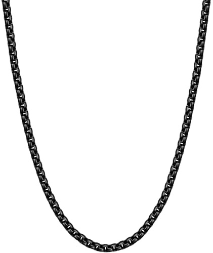 Fiusem Black Chain for Men, 3mm Stainless Steel Necklace for Men and Women, Box Chain 20 Inches