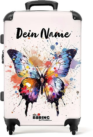 NoBoringSuitcases.com® Kinderkoffer Schmetterling Aquarell - leichter Trolley für Mädchen - personalisierter Koffer 67x43x25cm
