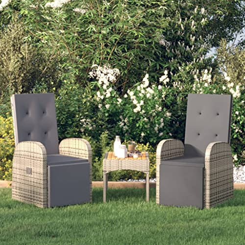 Garten-Liegestühle mit Kissen 2 STK. Grau Poly Rattan, Gartensessel Polyrattan Verstellbar Liegesessel mit Kissen Gartenstuhl Hochlehner Verstellbar Gartenmöbel Rattanmöbel