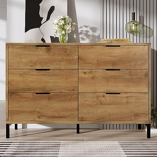 BTM Commode, Panneau latéral avec 6 tiroirs, chêne Profond 120 x 40 x 76 cm, Panneau latéral pour Les Chambres et Tous Les espaces de Vie