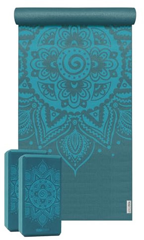 Yoga-Set Starter Edition - Spiral Mandala (yogamatte + 2 Yogablöcke) Blau