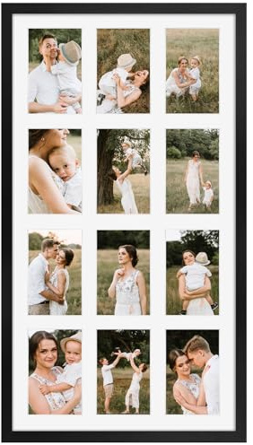SPEPLA 12 Opening 4x6 Black Collage Picture Frames, Multiple Frames for Displaying 6x4 Photos with White Mat（1 Pack）