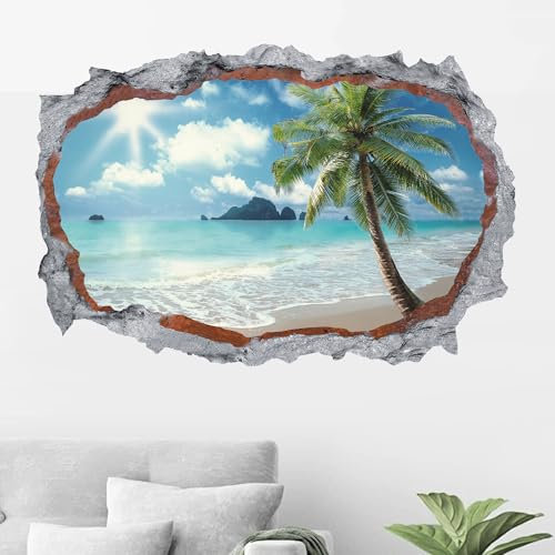 HPNIUB Pegatinas de pared 3D Vinilo, 81,7 x 54,6 cm, Adhesivo para Pared, Diseño de Paisaje de Mar, Árbol, Decoración para Salón, Cocina, Baño, etc