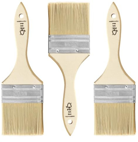 TubeRoo Set di pennelli da pittore, 3 x 70 mm, per vernici, smalti, oli, vernici acriliche, pennelli per vernice, pennello per vernice, pennello per vernice su legno, metallo