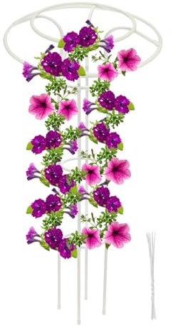 PATIKIL Garten Spalier für Kletterpflanzen Draußen 145cm Vertikal Metall Schirm Pflanzen Spalier Turm Rahmen für Rebe Gemüse Obst Blumen Unterstützung Indoor Weiß