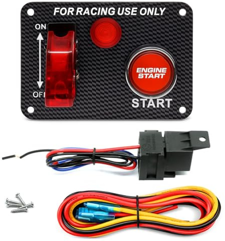 Gebildet DC 12V Panel de Interruptor de Encendido 2 en 1 Panel de Palanca con Botón de Arranque de Motor de Automóvil con luz Indicadora para Autos de Carreras, Barcos, Camiones Marinos, Remolques