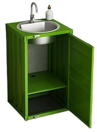 Lavabo da Bagno Mobile da Bagno Quadrato con Armadietto ad 1 Anta, Armadietto Freestanding in Metallo con Lavabo in Acciaio Inossidabile, Lavabo a Colonna in Stile Industriale Creativo con Contenitore