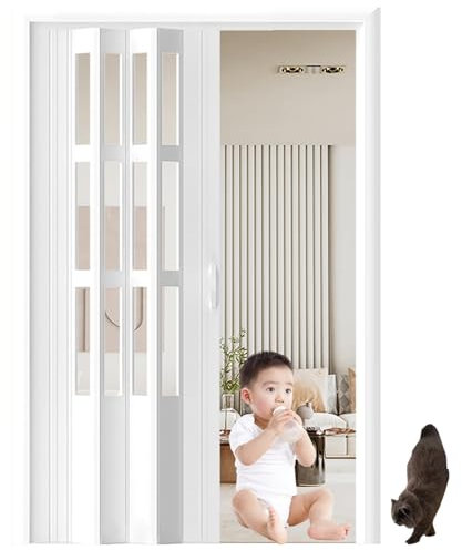 Falttüren Innentüren Metall-Falttür für Den Innenbereich mit Acrylglas, Falttüren für Wohn- und Schlafzimmer, Falttüren für Schränke 203 243 Cm Hoch(White,52x80in(132.1x203cm))