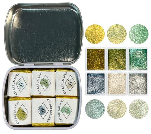 CSY art gallery Handgefertigtes Metallic-/Glimmer-Aquarellfarben-Set in Blechdose, funkelnd, schimmernd, glitzernd, für Künstler, Studenten, Hobbyisten, Kalligrafen (Firefly Forest)